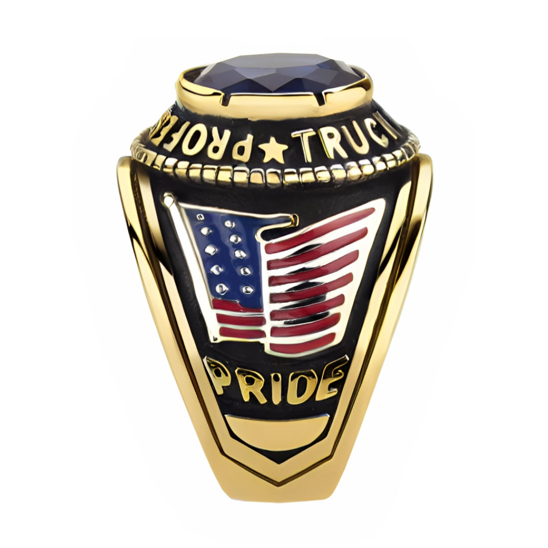 CJ30320G Wholesale Men&#39;s Gold Stainless Steel Montana Blue Stone Professional Truck Driver Ring