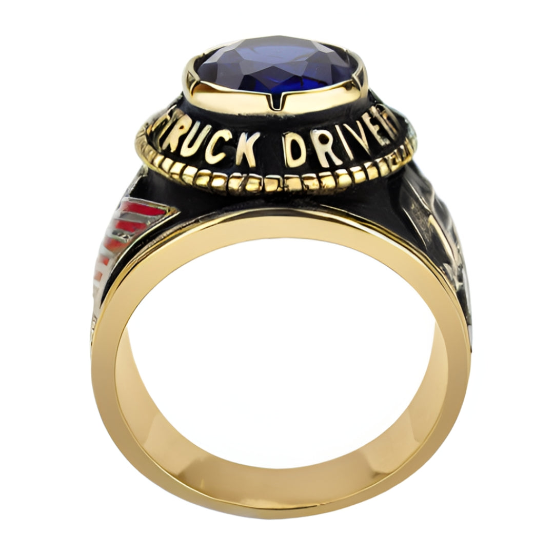 CJ30320G Wholesale Men&#39;s Gold Stainless Steel Montana Blue Stone Professional Truck Driver Ring