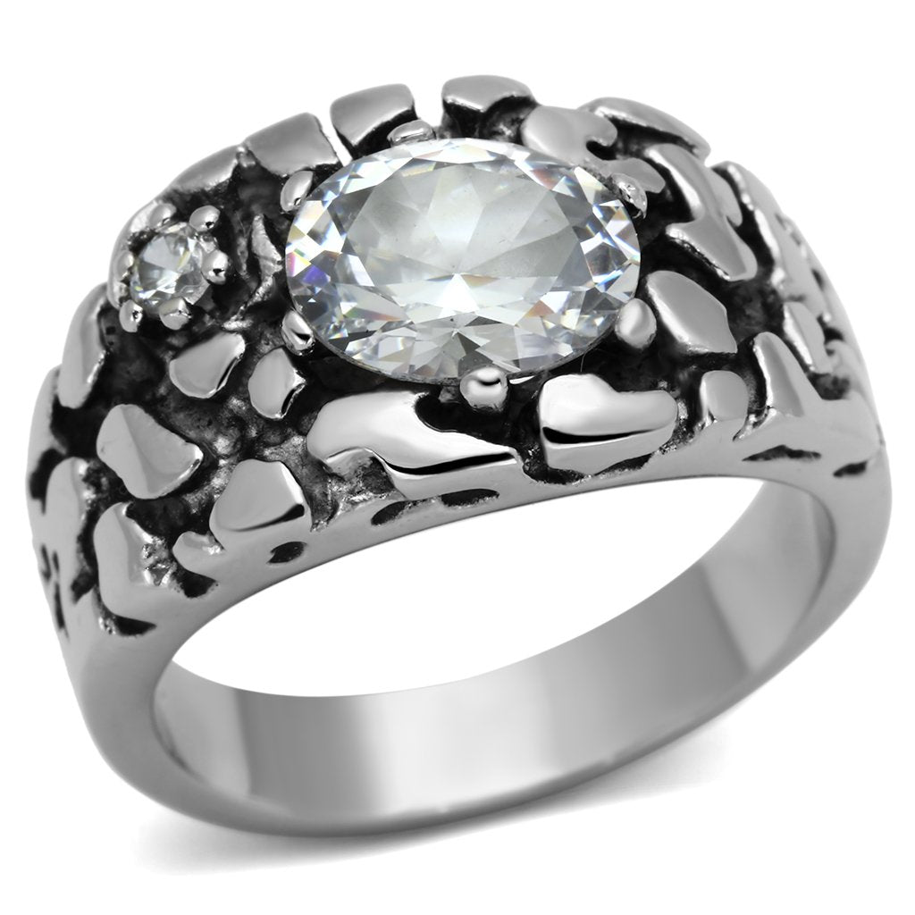 CJ959 Wholesale Men&#39;s Stainless Steel with Clear AAA Grade CZ Cobblestone Ring