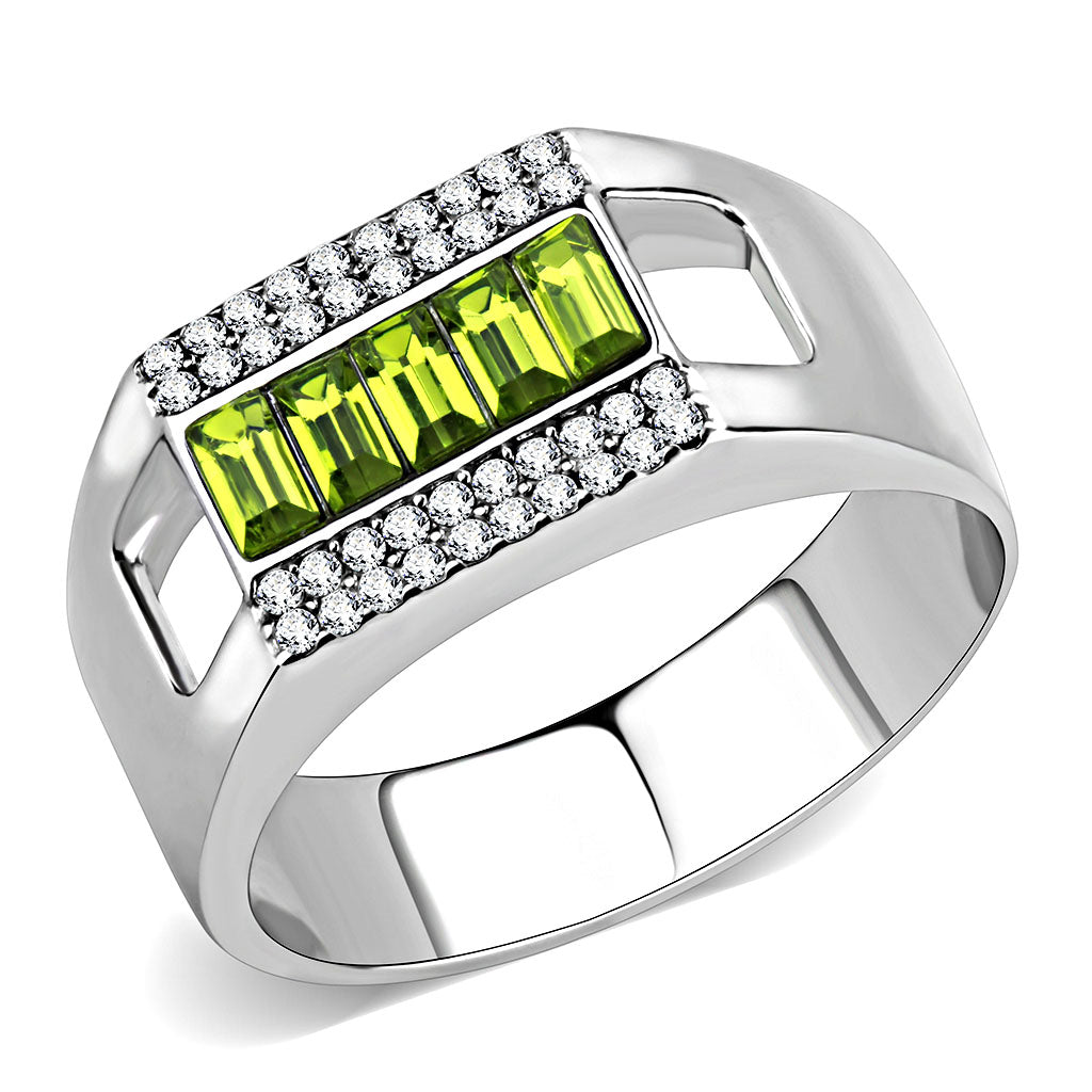 CJ289 Wholesale Men&#39;s Stainless Steel Top Grade Crystal Olivine Color Ring